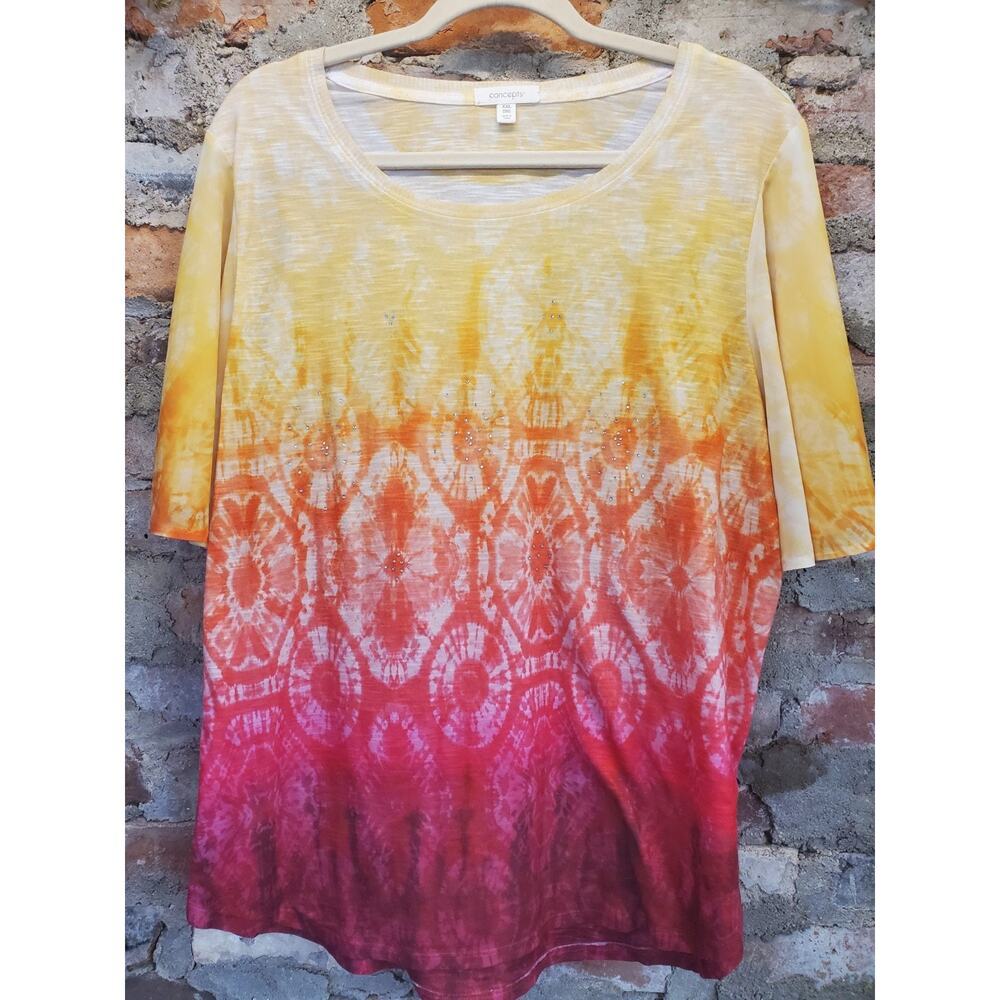 Concepts Blouse Womens Plus Size XxL 20 Bright W/ Rhine Stones Flared Sleeves